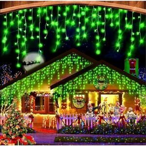 Christmas Lights Decorations Outdoor 640 LED 8 Mode 120 Drops Green 65.5ft Timer